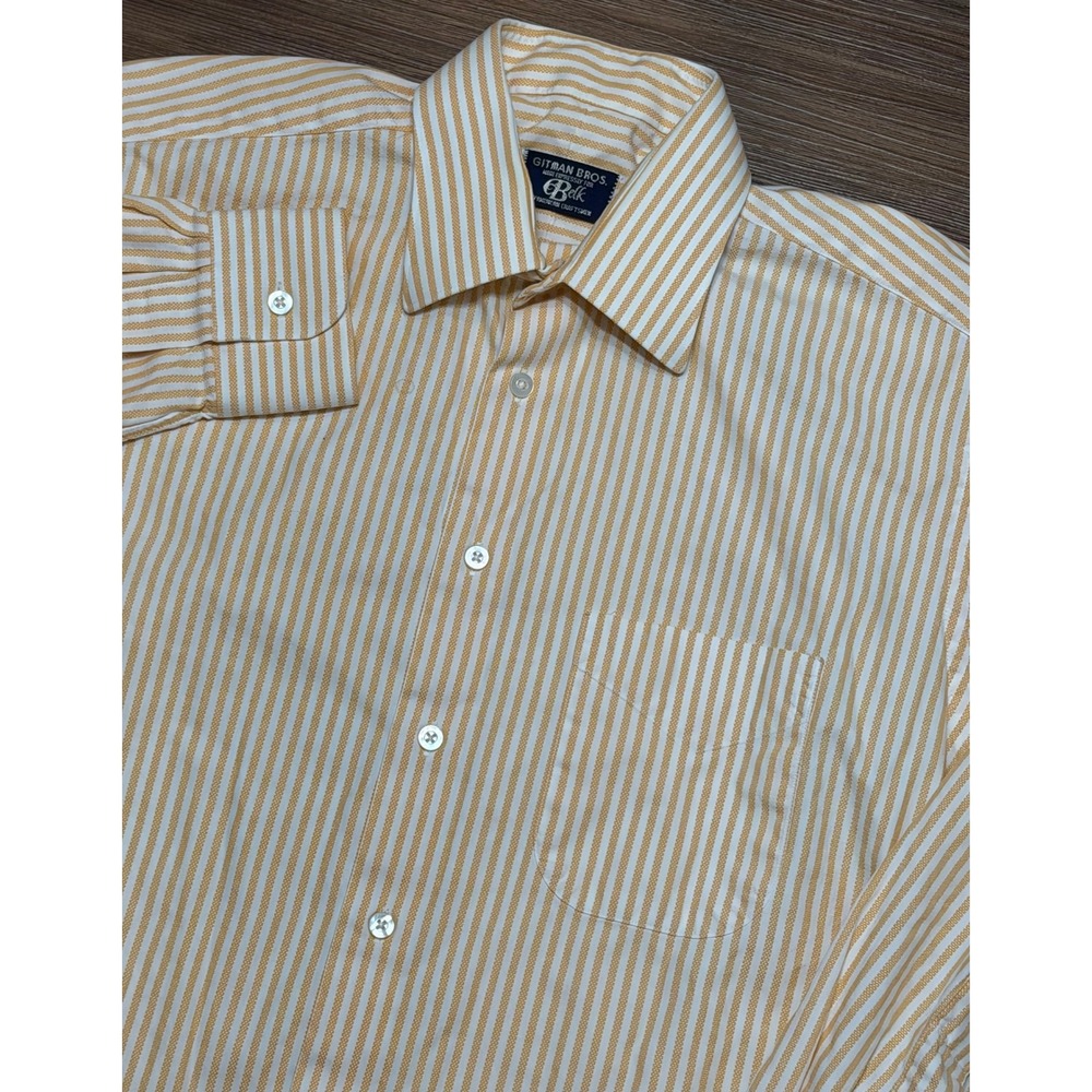 VTG Gitman Bros Belk Orange Striped Oxford Button Down Shirt USA Sz 15.5/34